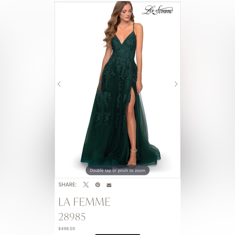 Dark Green Lace Prom Dress by La Femme - Picture 4 of 4